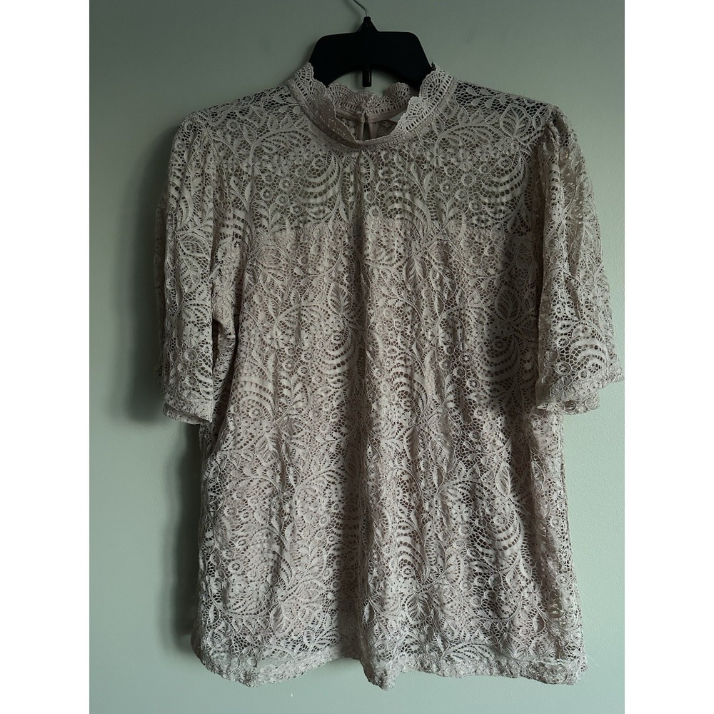 Boho Festival Blush Lace Top W/back Button Closure, Lined; Size Large